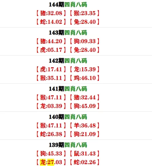 144期：   四肖八码