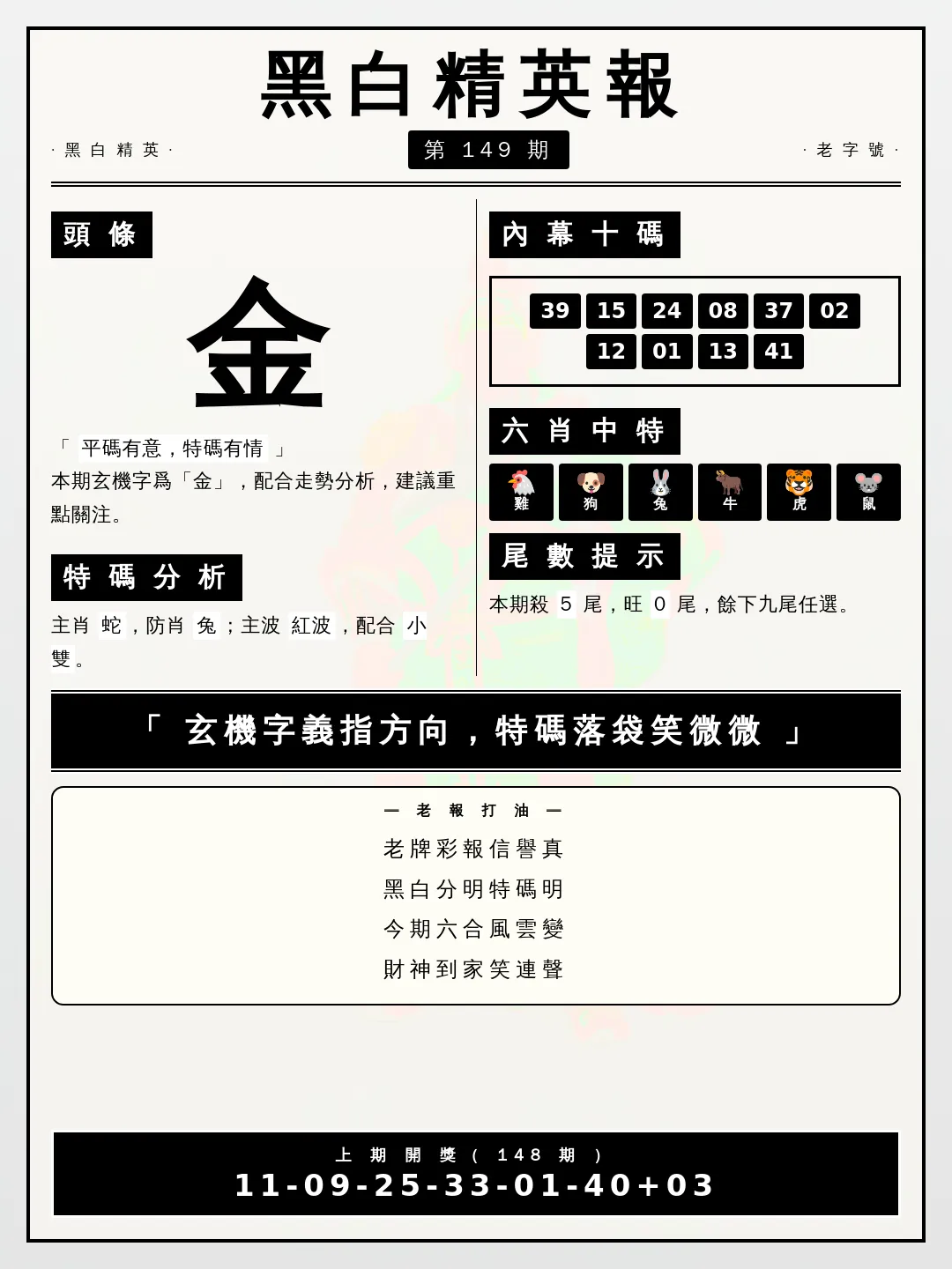 【第149期】黑白精英報 · 波色精鑑