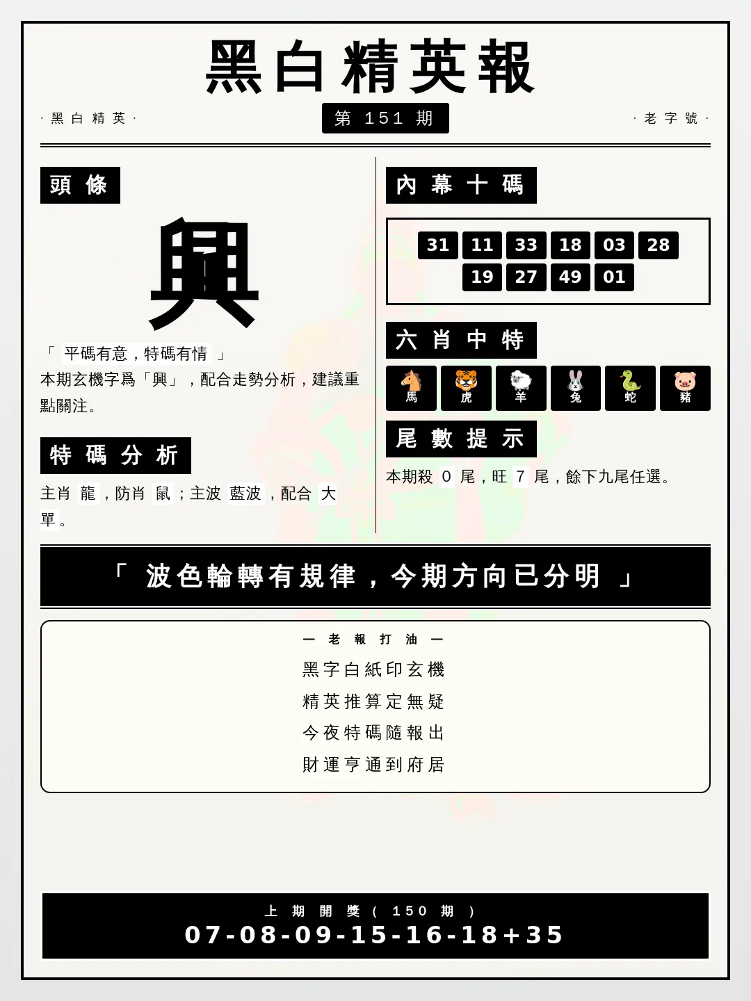 【第151期】黑白精英報 · 波色精鑑