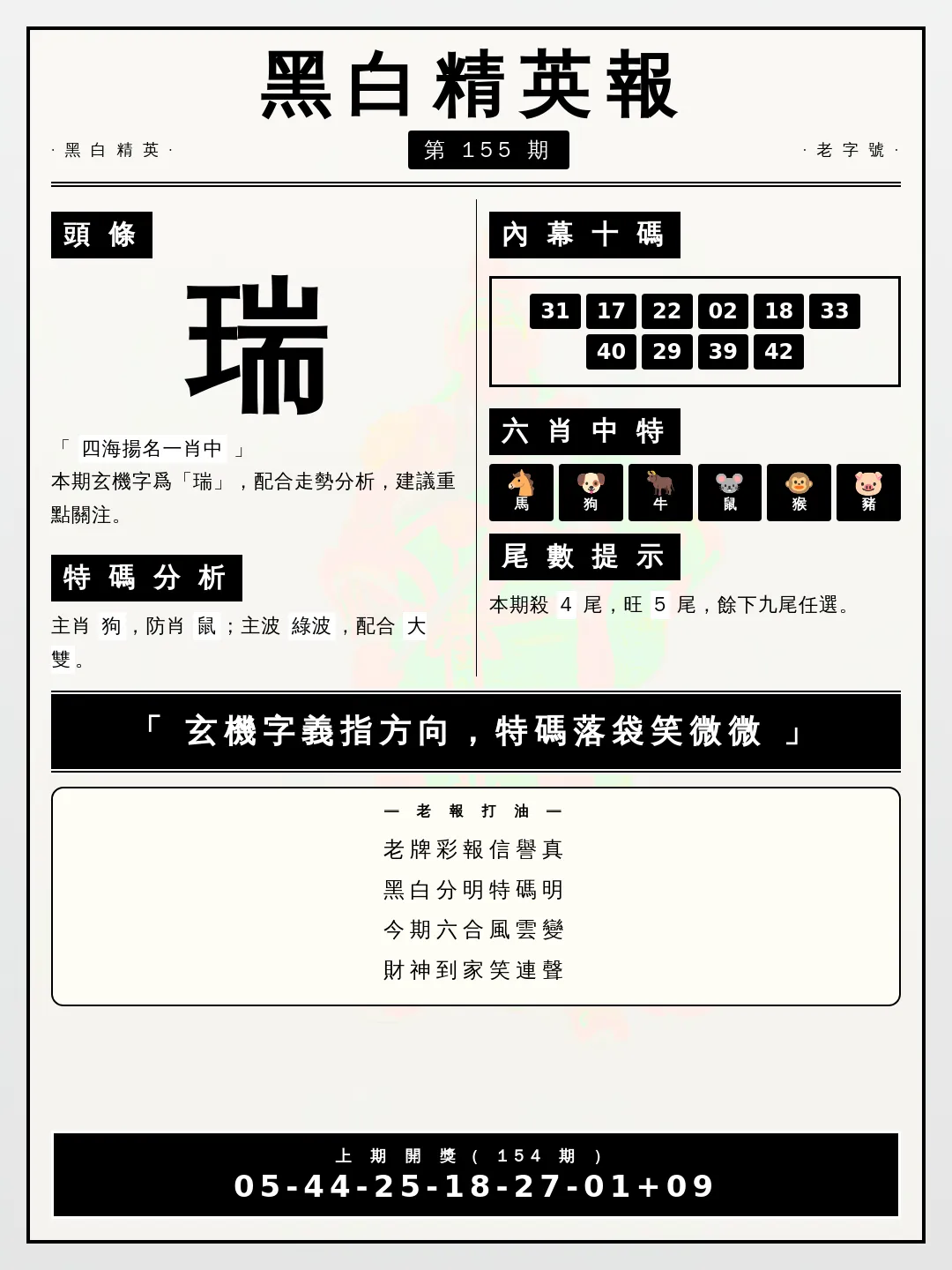 【第155期】黑白精英報 · 波色精鑑