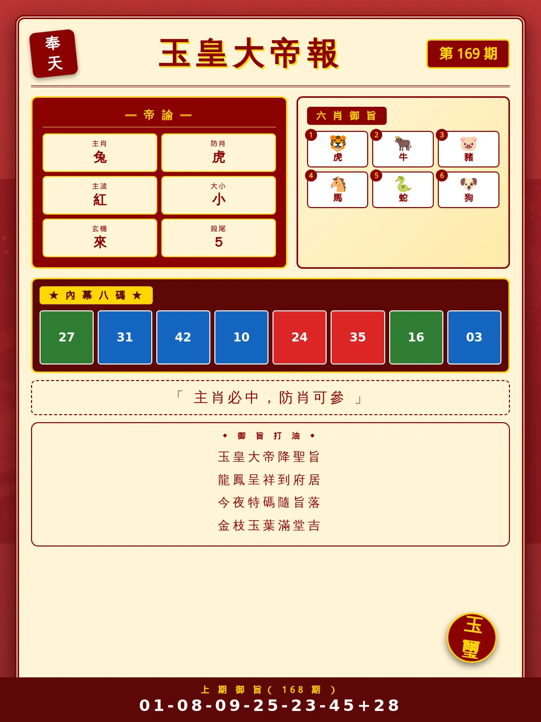 【第169期】玉皇大帝報 · 旺肖分析